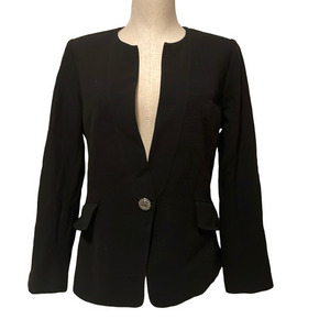 St. John Caviar Black knit wool Blazer Jacket  Sz M